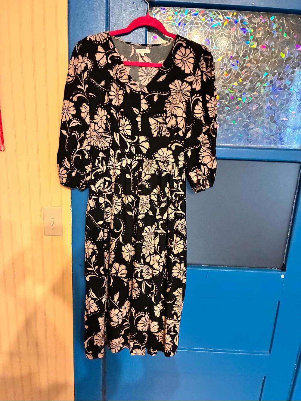 Maurices Black Midi Dress with Cream Floral Print